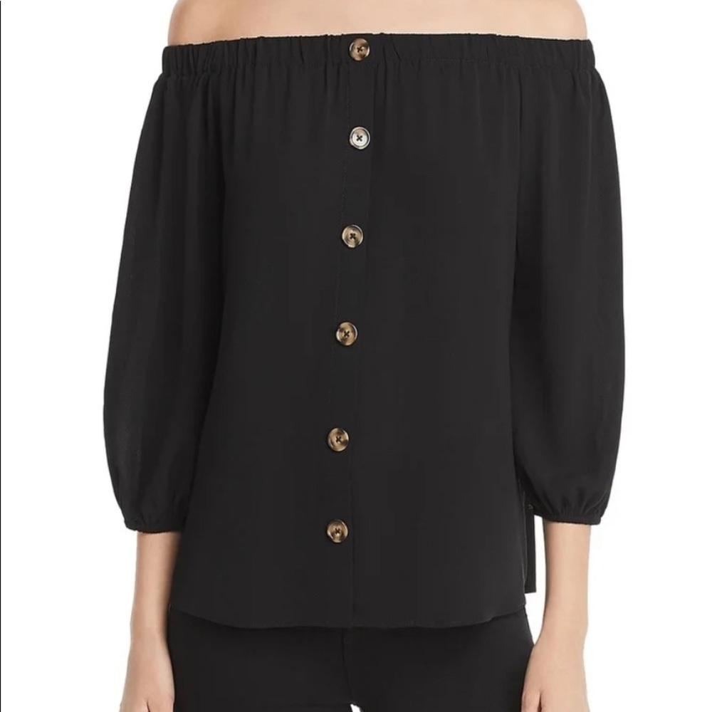 Papermoon Woman's Size L Black Trim Cold Shoulder Short Blouse ^